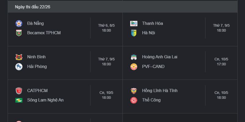 Cập nhật Lịch thi đấu bóng đá V-League từng giây